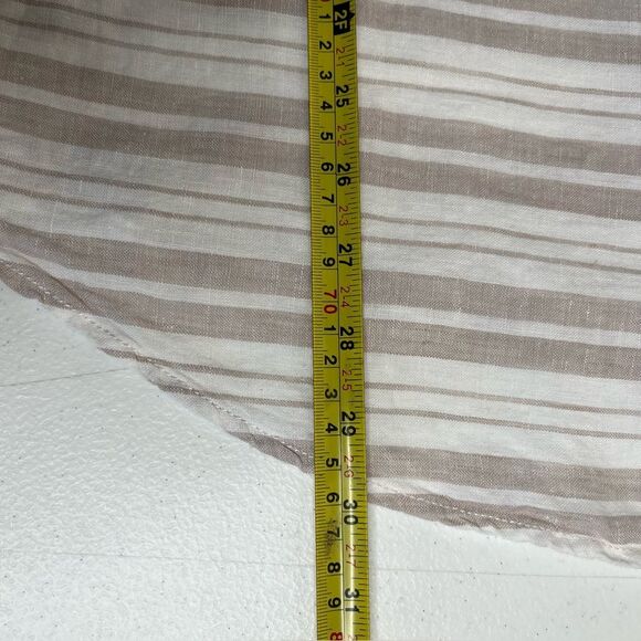 St Tropez West Linen Tan Stripe Button Front Long Tab Sleeve Shirt Women Large - Picture 10 of 11